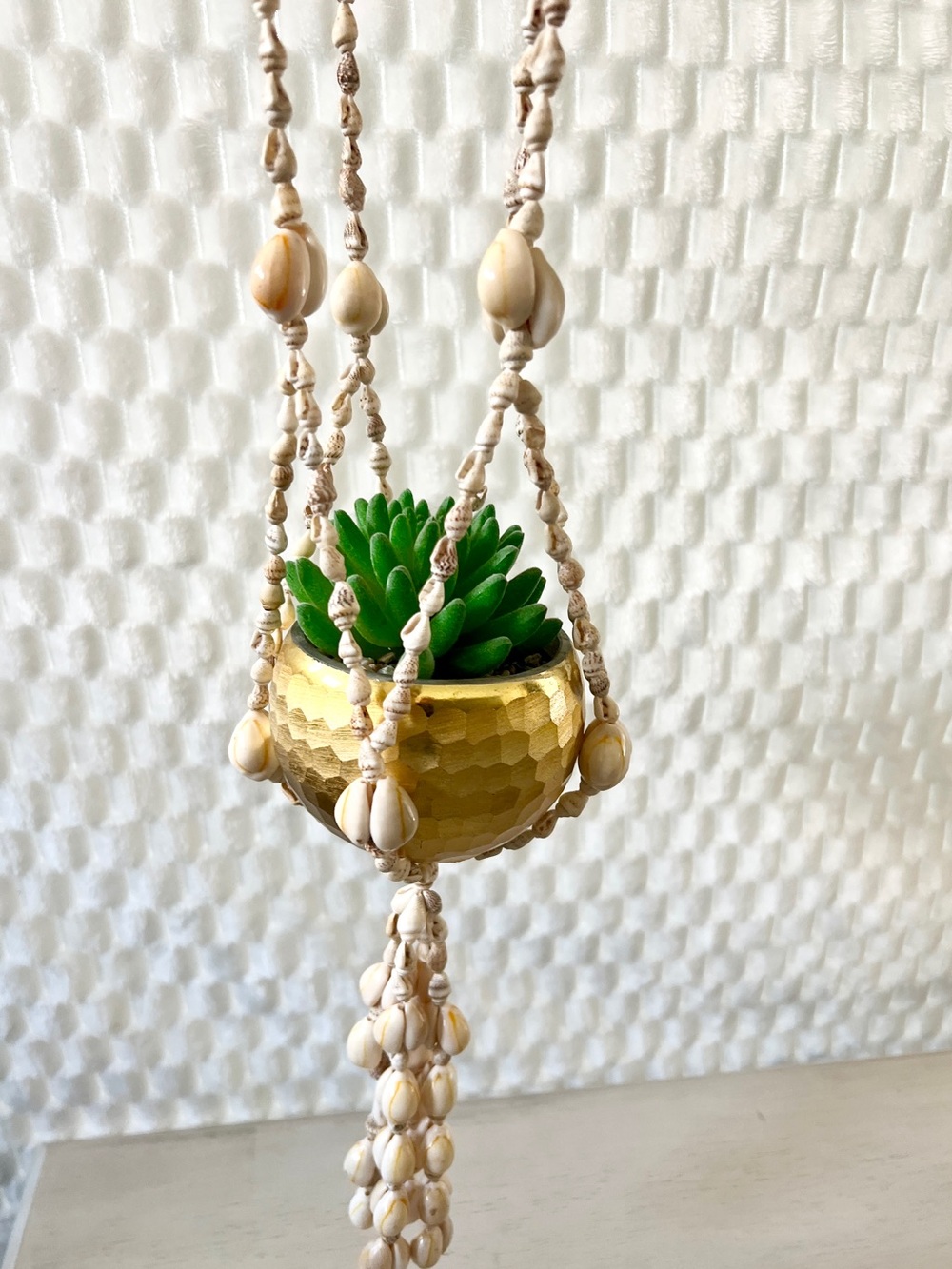 Handmade Hanging Planter with Shell Bead Macramé Beachy Decor